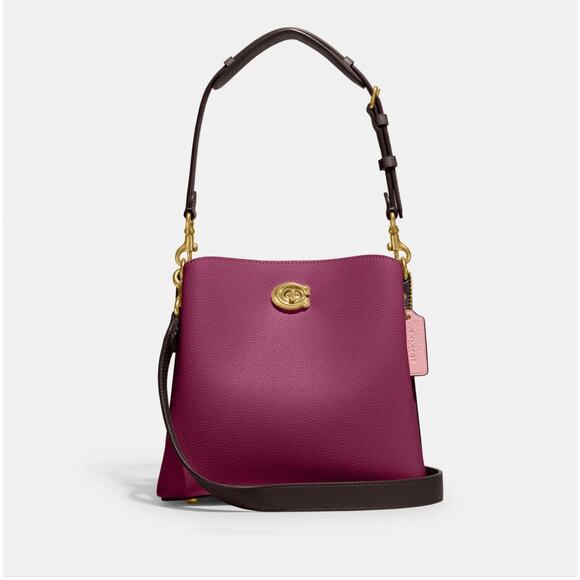 COACH Willow Bucket Bag in Colorblock - Deep Plum Multi Signature Canvas NEW - Picture 2 of 9